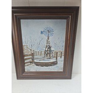 Winter Cottagecore Original Signed Framed Painting Oil Or Acrylic 16"x 18.5"